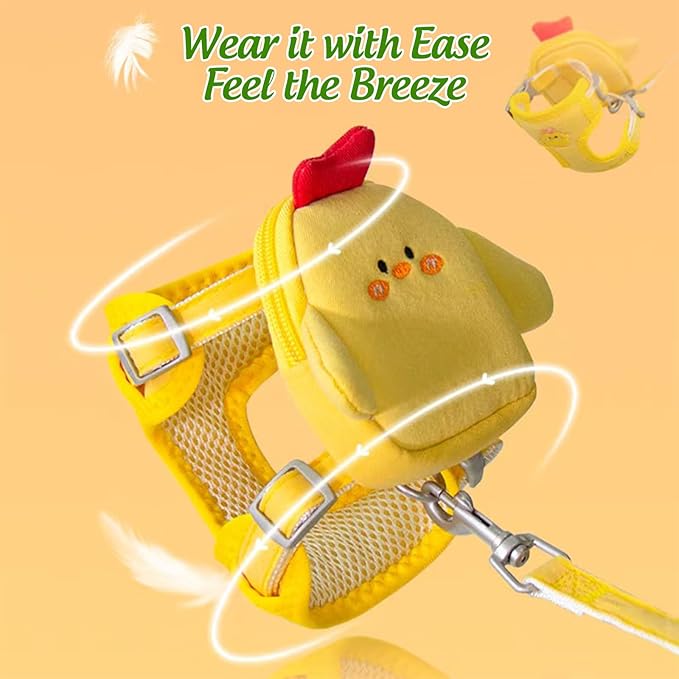 Dog Harness and Leash Set-No Pull No Choke Pet Harness for All Weather Lightweight Adjustable Cat Harness Breathable Soft Mesh Dog Backpack Harness Vest Pet Carrier Saddle Bag with Pocket-Yellow-M