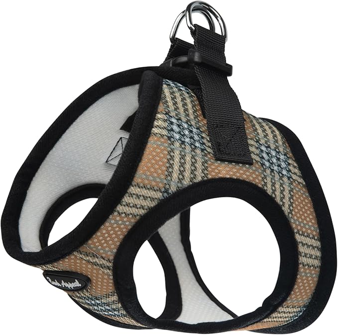 Bark Appeal Tan Plaid Step-in Dog Harness for Extra Small Sized Pets – Updated Sizing, Re-Measuring is Essential – Soft Vest Harness – Anti-Choke with Adjustable Strap & Heavy Duty Clip – XXS