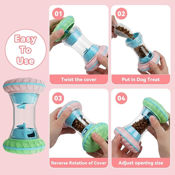 MateeyLife Interactive Dog Roller Puzzle Toy, Durable Dumbbell Dog Toys to Keep Them Busy | Adjustable Treat Dispensing Dog Toys, Slow Feeder & Silent Rolling for Apartment, Pink