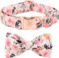 Elegant little tail Pink Floral Dog Collar, Girl Dog Collar with Bow Adjustable Soft Bow tie Dog Collars for X-Small Dogs and Cats