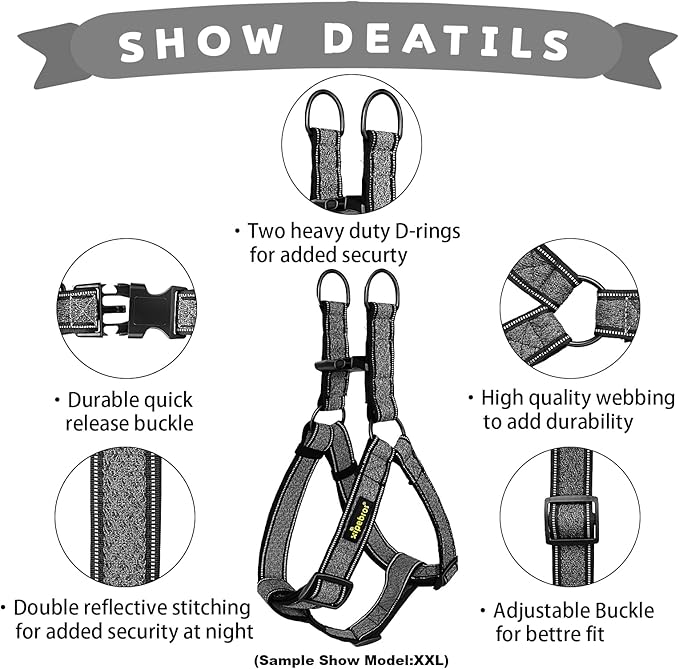 No Pull Dog Harness with Reflective Adjustable,Stops Pets from Pulling and Choking On Walks Medium Dogs, (Black, L)