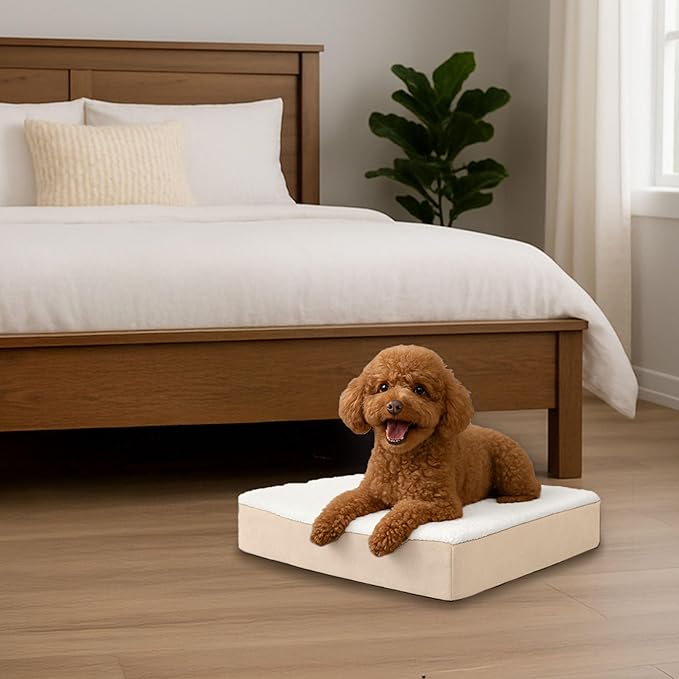 PETMAKER Orthopedic Dog Bed - 2-Layer Memory Foam Pet Bed with Machine Washable Sherpa Cover - 20x15 Pet Bed for Small Dogs up to 20lbs (Tan)