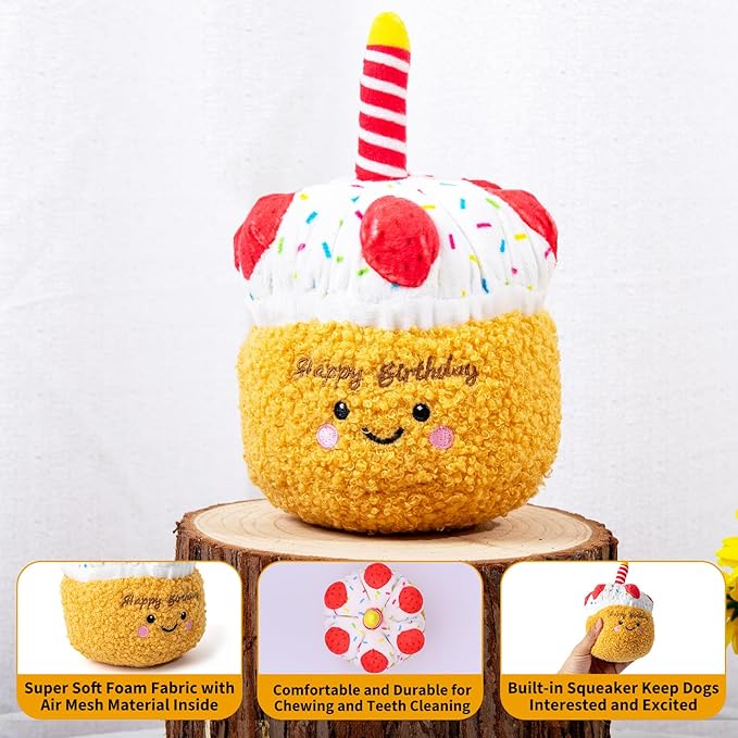 DODODOLA Squeaky Dog Toys Birthday Puppy Toys Cute Stuffed Plush Dog Toy to Keep Them Busy Gift for Small Medium Large Dogs