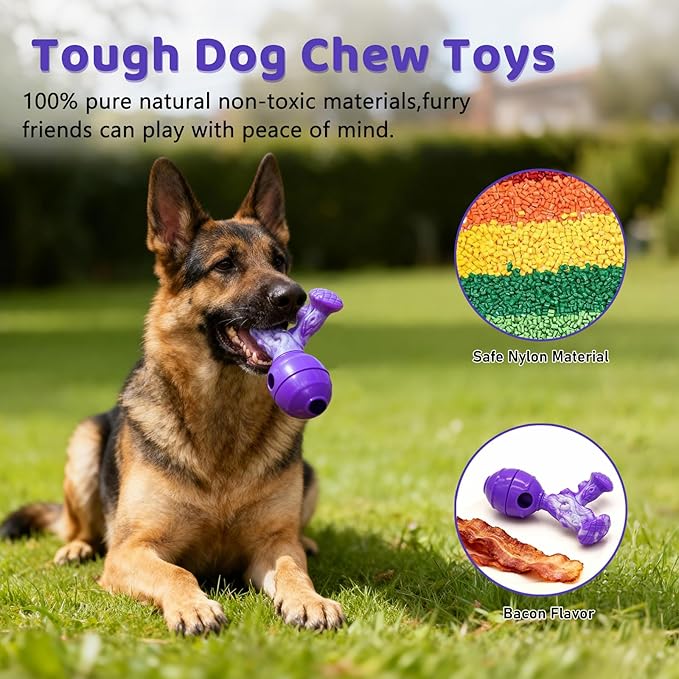 Interactive Dog Toys to Keep Them Busy, 3 in 1 Dog Puzzles for Smart Dogs, Treat Dispensing Toy for Large Dogs, Tough Chew Toys for Aggressive Chewers, Medium & Large Breeds, Bacon Flavor