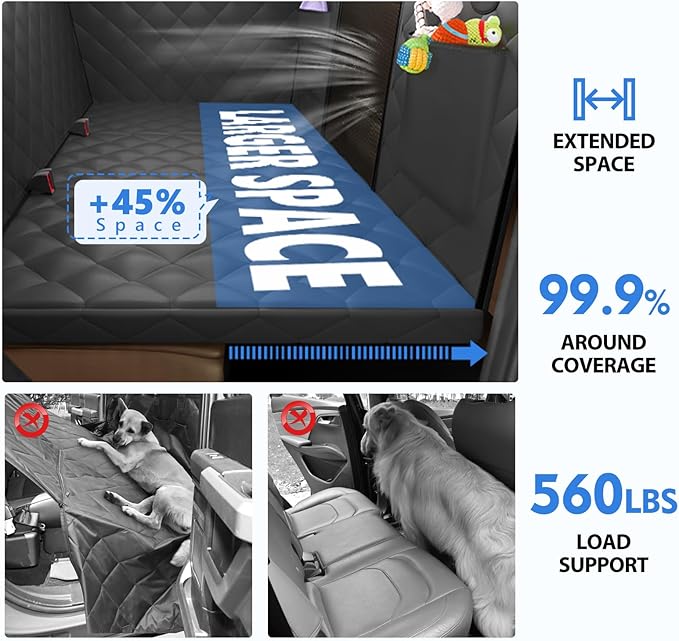 AIREDOULER Truck Dog Seat Cover Back Seat, Hard Bottom Dog Hammock for Car 1.2" Comfort Soft Foam, Waterproof XL Large Pet Extender Bed Supports 560lbs, Durable Platform Protector Full Size Crew Cab