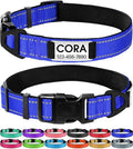 Joytale Personalized Dog Collars with Engraved Name Plate, Silent No Jingle Custom Nylon Collar with Fixed ID Tag, Reflective Soft Neoprene Padded Breathable for for Large Dogs, Dark Blue