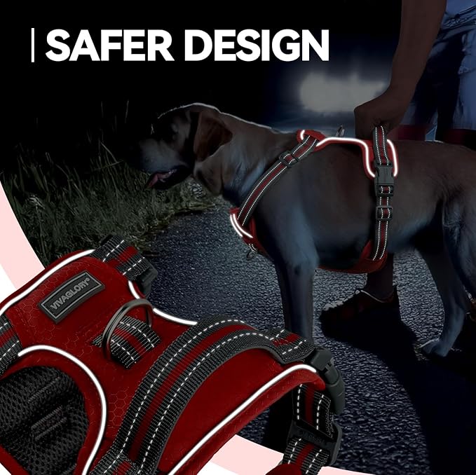 VIVAGLORY Dog Harness Easewalk No Pull Dog Harness with Handle Front Clip & Back Clip for Training Walking Lifting, No Pull Adjustable Easy On Padded Comfortable for Pet, S, Red - Patterned