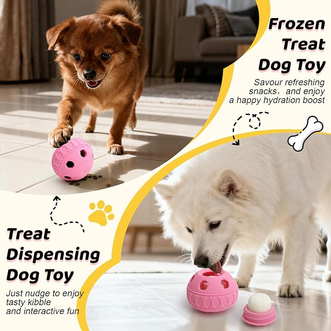 IFOYO Frozen Treat Dog Toy Ball for Small to Medium Dogs, Silicone Enrichment Dog Toys to Keep Them Busy, Reduce Anxiety, Puzzle Treat Dispensing Dog Toys for Slow Food Training, Easy to Clean (Pink)