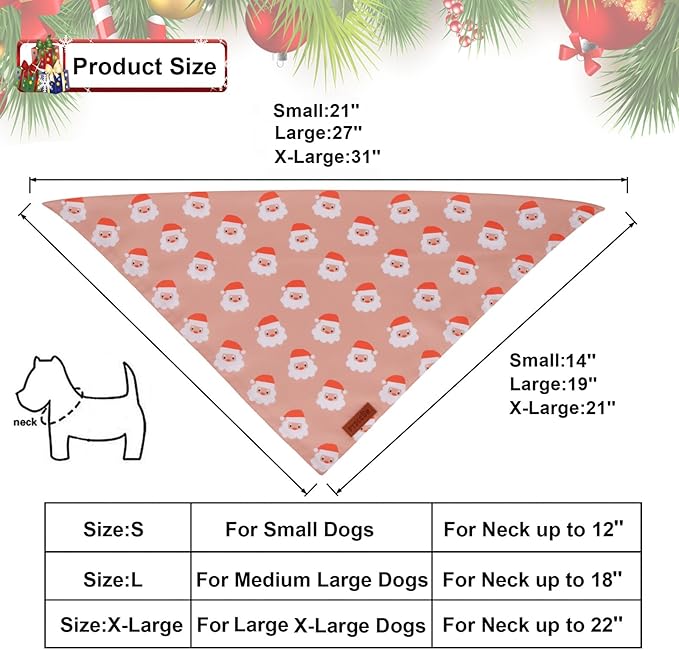 PTDECOR Christmas Dog Bandana, Santa and Snowman Design Reversible Holiday Pet Scarf, Premium Durable Fabric, Triangle Christmas Bandanas for Medium Large Dogs Pets (Large)