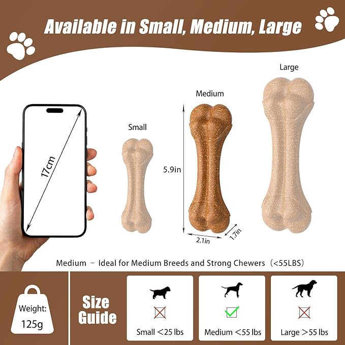 SCHITEC Dog Bone Chew Toy for Small & Medium Dogs, Beef Flavor Teething Toy, Durable Dog Toy for Aggressive Chewers, Teeth Cleaning, 1Pc