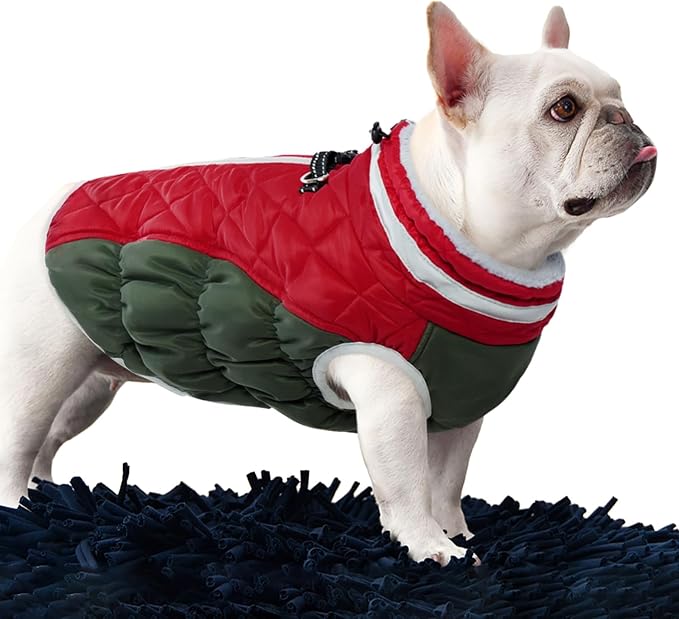 FUAMEY Dog Coat for Small Dogs,Waterproof Dog Winter Jacket with Harness Built in Puppy Cold Weather Coats Reflective Pet Vest with Zipper Warm Fleece Dogs Snowsuit Windproof S