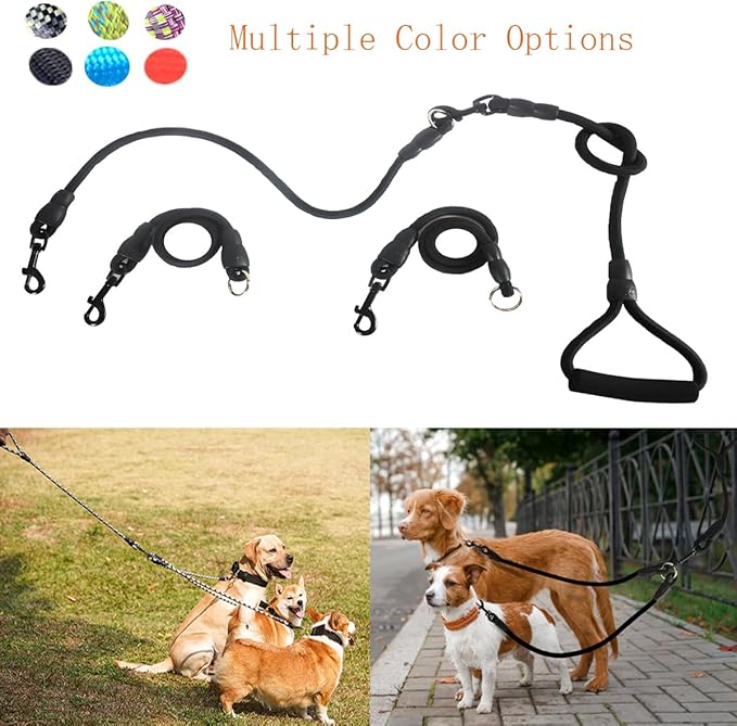 3 in 1 Durable Nylon Dog Leash with Padded Handle, 360° Swivel No Tangle Climbing Rope Removable Pet Traction Rope, Lead for Medium Large Dogs Black
