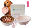 Pink Slow Feeder 3-in-1 Travel Dog Bowl Set – 30 OZ Stainless Steel + 20 OZ Collapsible BPA-Free Silicone Bowl Lid | Silicon Slow Feeder Insert | Non-Slip, Anti-Choking|, Carabiner | We give Back