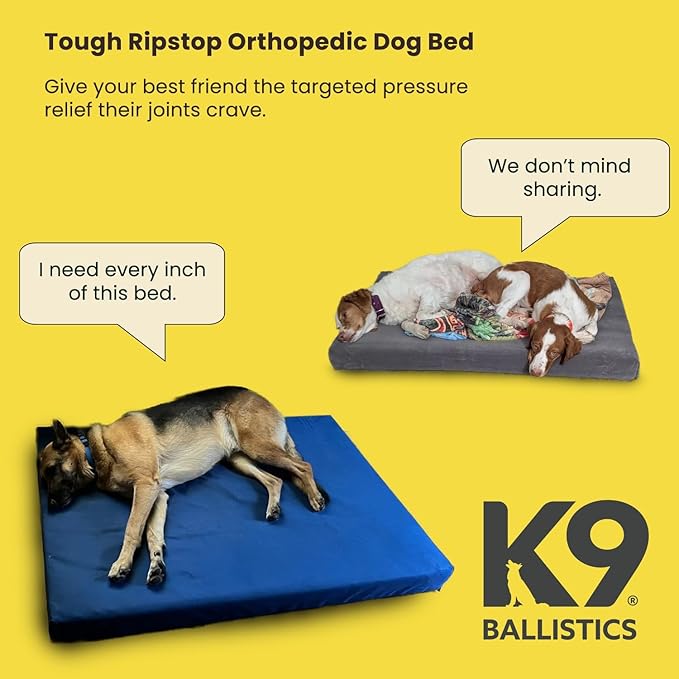 K9 Ballistics Tough Ripstop Orthopedic Rectangle Dog Bed w/Removable Washable Cover, Solid Orthopedic Foam, Made for Large Breeds - L, Titanium Premium Finish