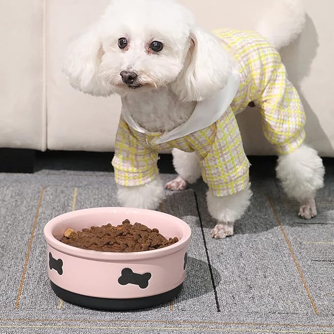 Sweejar Ceramic Dog Bowls with Bone Pattern, Dog Food Dish for Medium Dogs, Porcelain Pet Bowl for Water 35 Fl Oz (Pink)