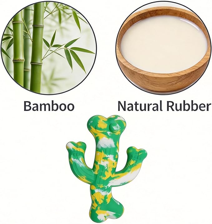 Natural Rubber Cactus-Shaped Dog Chew Toy, Green and Yellow Swirl, Durable Teething Toy for Small to Medium Breeds
