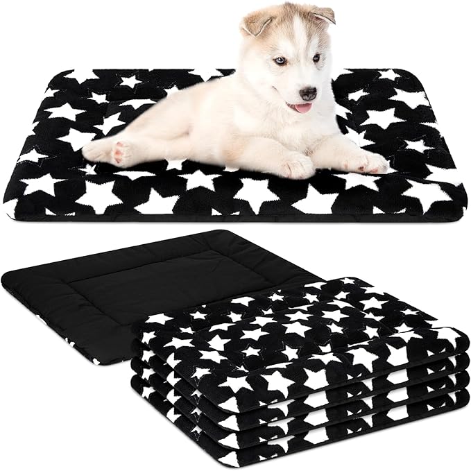 VitalCozy 4 Pcs Dog Crate Pads, Ultra Soft Warm Washable Anti-Slip Kennel Bed Mat for Pets, Reversible, Replaceable, Cozy Cage Liner for Small Medium Large Dogs and Cats(18 x 24 x 1.6 Inch,Black)