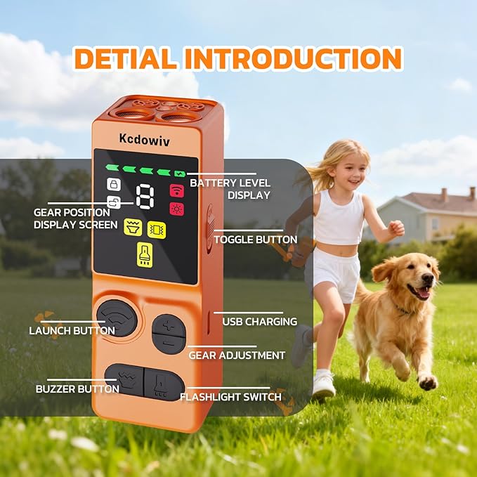 Dog Bark Deterrent Devices, Anti Barking Device for Dogs with Four Emitters, 59 ft Range, LED Flashlight, Rechargeable Handheld Trainer, Safe & Effective, Stop Neighbors Dog (Orange)