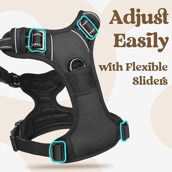 rabbitgoo Dog Harness Medium Sized, No Pull Pet Harness with 3 Buckles, Adjustable Soft Padded Vest with Control Handle, Walking Reflective Pet Vest for Medium Dogs, Black, M