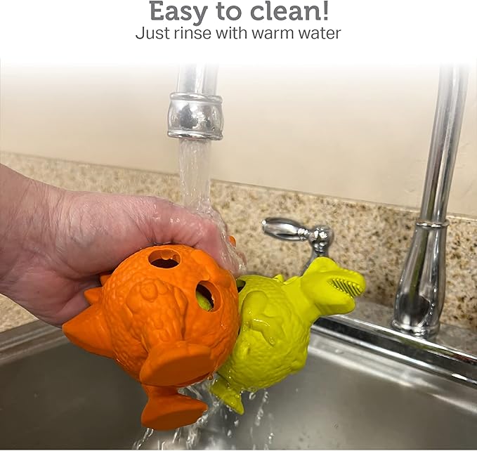 Friends Forever Squeaky Dog Toys with Tennis Ball, Tough Dog Chew Toy, Interactive Fun Indoor Play, Non-Toxic Durable Natural Rubber Puppy Teething, Dinosaur Citron/Orange 2 Piece
