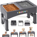 Decflow 3-in-1 Elevated Dog Bowls, 4 Height Adjustable Raised Dog Bowls with Stainless Steel Dog Food Bowls, Slow Feeder, No Spill Water Bowl, DIY Stickers Foldable Pet Bowl for Medium Large Dogs