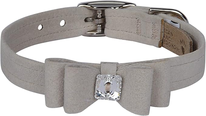 Susan Lanci Designs Ultrasuede Premium Dog Collar with Big Bow, Doe, Medium