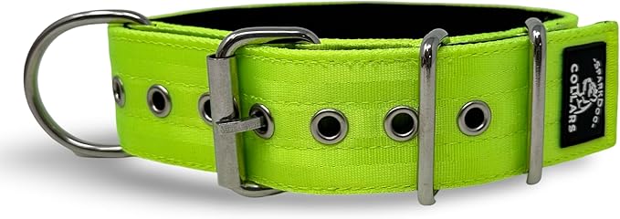 SparkDog Collars Working Dog Collar - 2" 4ply Padded Dog Collar Heavy Duty Stainless Steel Tactical Seatbelt Wide Buckle Collar (Lime 2.0, 16-21" Large)
