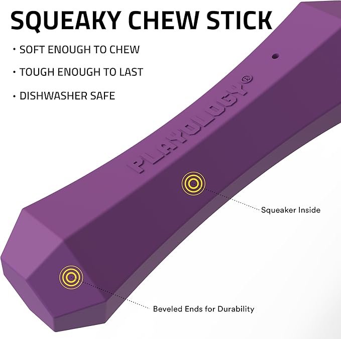 Playology Dog Toys | Durable Squeaky Chew Stick for Dogs | Jumbo Bacon Scented Toy - Easy to Clean and Made from Non Toxic Materials