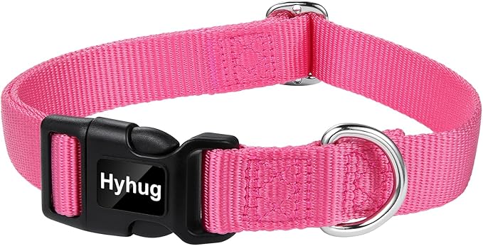 Hyhug Dog Collar for Large Dogs, Heavy Duty Pink| Quick Release Nylon Buckle Collar, Adjustable & Durable Pet Supplies for Boy & Girl Dogs (Large, Candy Pink)