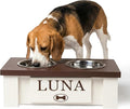 GTW Personalized Elevated Dog Bowl Stand for Large, Medium, Small, X-Small Dogs - Stainless Steel Food and Water Bowls - Raised Dog Dish with Internal Storage (X-Small, Dark Walnut)