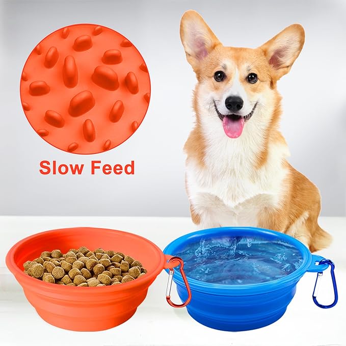 Large Collapsible Dog Bowls (34oz), 1 Pack Pet Travel Foldable Bowl with Carabiners, Healthy, Soft Silicone, Portable Essential Set for Walking, Travel, and Hiking (Blue)