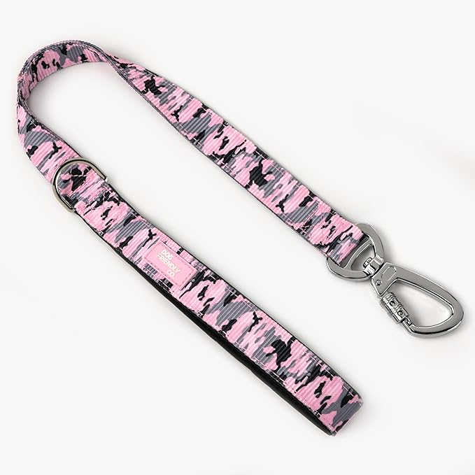 DF Co. Close Control Short Trainer Dog Leash | Strain Free & Shock Resistant, Durable Material, 65cm in Length, Heavy Duty Clips & D-Ring (Pink Camo, Regular)
