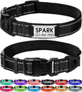 Joytale Personalized Dog Collars with Engraved Name Plate, Silent No Jingle Custom Nylon Collar with Fixed ID Tag, Reflective Soft Neoprene Padded Breathable for for Large Dogs, Black