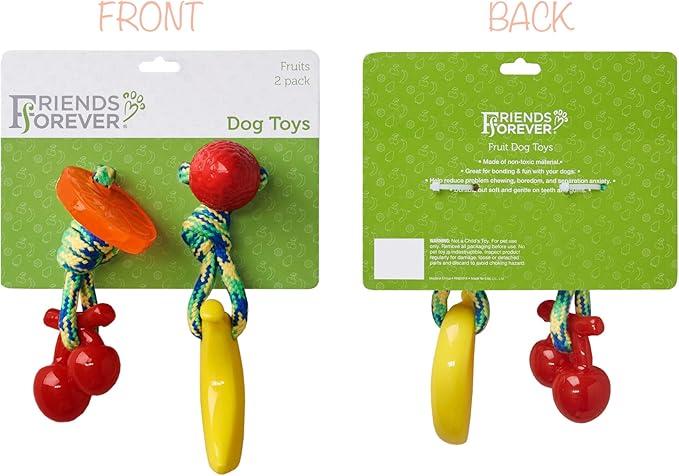 Friends Forever Dog Rope Toy, Tough Dog Chew Toys, Plastic Rubber Durable Puppy Teething Toy, Orange/Banana 2 Piece