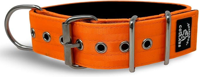 SparkDog Collars Working Dog Collar - 2" 4ply Padded Dog Collar Heavy Duty Stainless Steel Tactical Seatbelt Wide Buckle Collar (Orange 2.0, 16-21" Large)