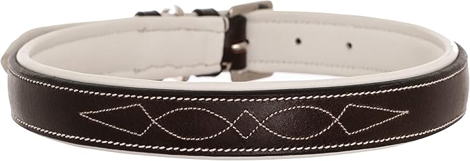 Exion Geniun Leather Dog Collar Designer Stitched Soft Leather Padded- Suitable for Small Medium Large X-Large Dogs for Walking Running- Havana with White Padding
