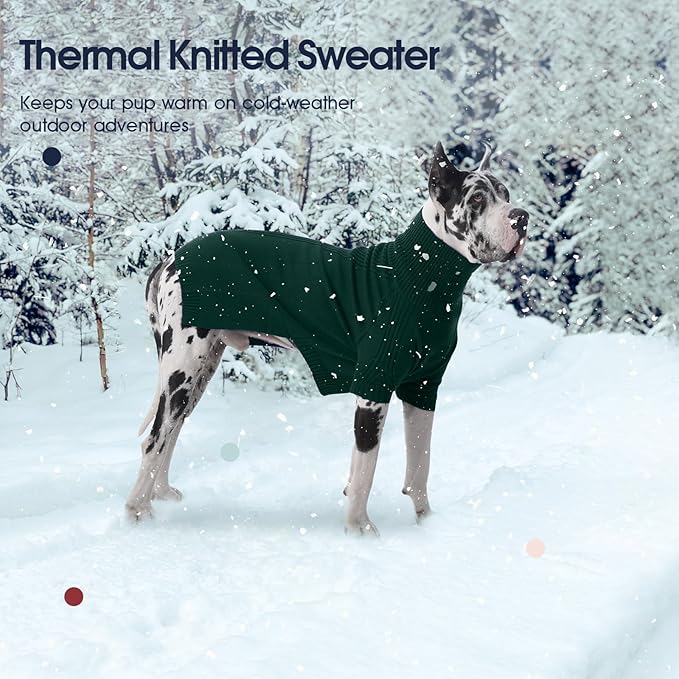 IECOii XXL Dog Sweater,Thermal Knit Big Dog Sweater Christmas,Pet Turtleneck Doggy Sweatshirt for Extra Large Dogs Boy Girl,Stretchy Large Dogs Cold Weather Outfit Pitbull Clothes,(Green XXL)