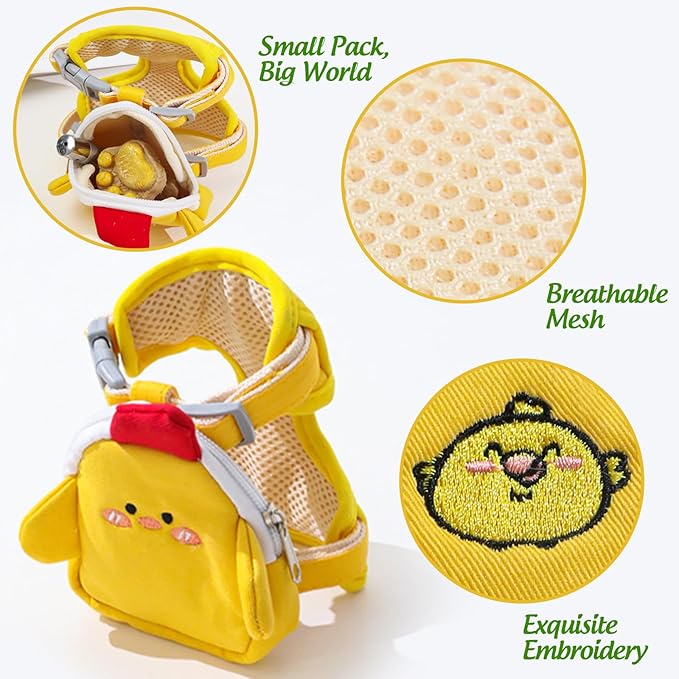 Dog Harness and Leash Set-No Pull No Choke Pet Harness for All Weather Lightweight Adjustable Cat Harness Breathable Soft Mesh Dog Backpack Harness Vest Pet Carrier Saddle Bag with Pocket-Yellow-M