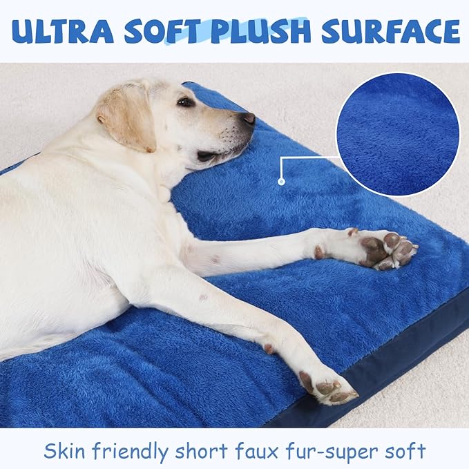 Dog Crate Bed Waterproof Deluxe Plush Dog Beds with Removable Washable Cover Anti-Slip Bottom Pet Sleeping Mattress for Large, Medium, Jumbo, Small Dogs, 35 x 22 inch, Navy