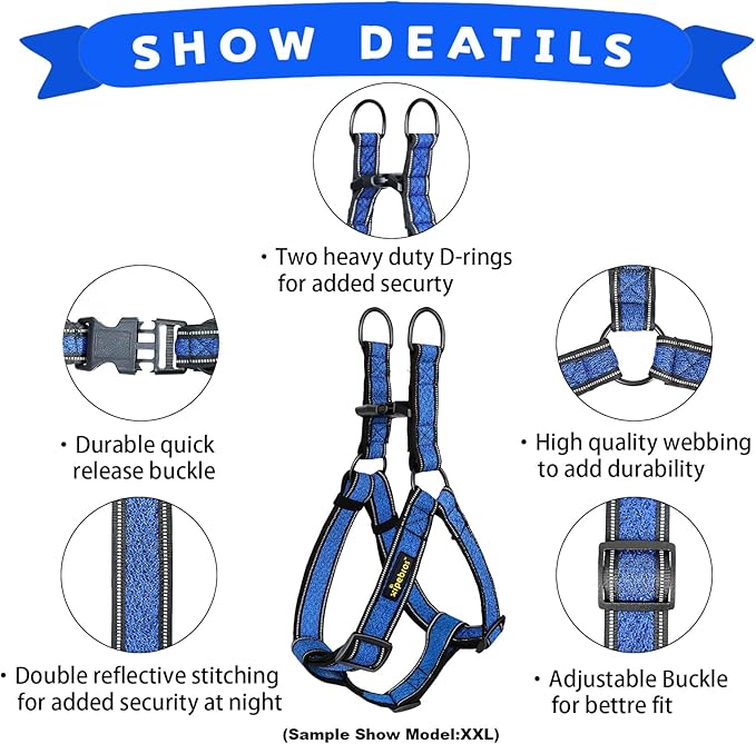 No Pull Dog Harness with Reflective Adjustable,Stops Pets from Pulling and Choking On Walks for Large Dogs (Blue, XXL)