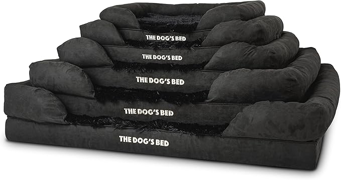 The Dog’s Bed Orthopedic Memory Foam Dog Bed with Bolsters, Fur Fabric, Black Fur, Medium