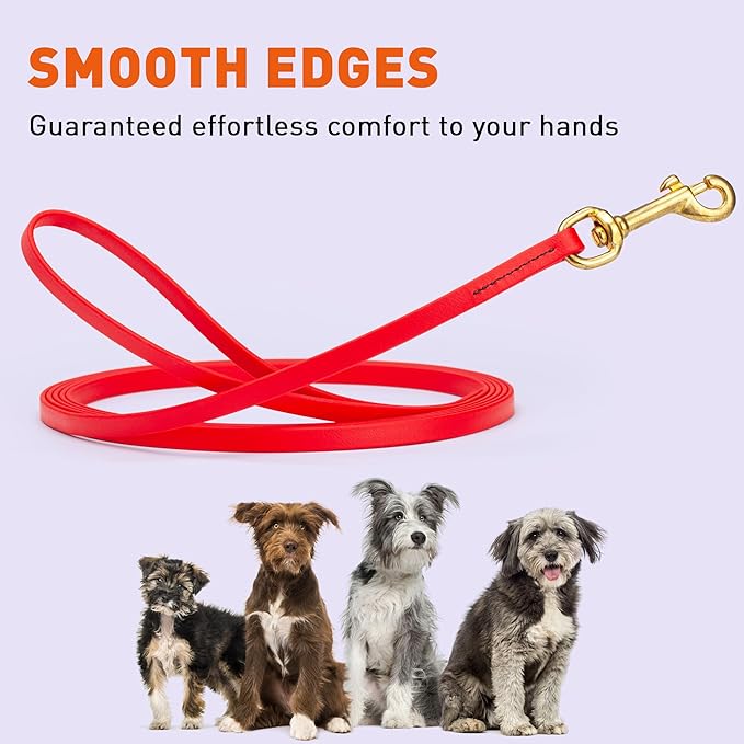 Viper Biothane K9 Working Dog Leash Waterproof Lead for Tracking Training Schutzhund Odor-Proof Long Line with Solid Brass Snap for Puppy Medium and Large Dogs, 15ft Cherry Red