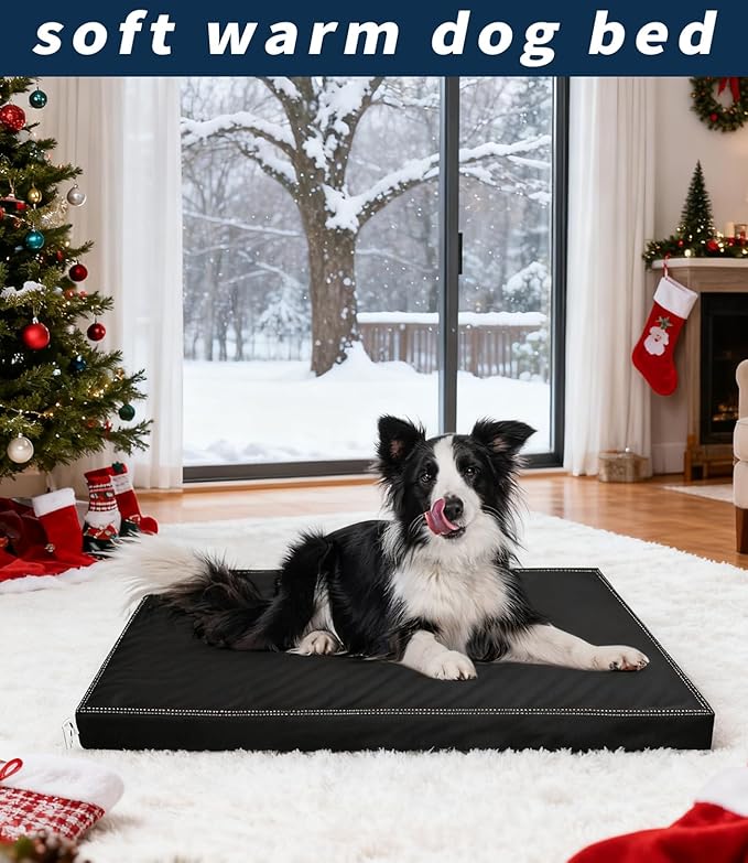 Waterproof Dog Bed Hair-Resistant, Removable Vegan Leather Cover, Pee Proof Black Vinyl Pad, Easy to Clean Pet Pad