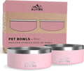 ALPINE Set of 2 Stainless Steel Dog Bowls, Non Slip, Metal Pet Bowl for Food and Water, Double Walled Insulated, Rustproof, Dishwasher Safe (64 oz, Pink)
