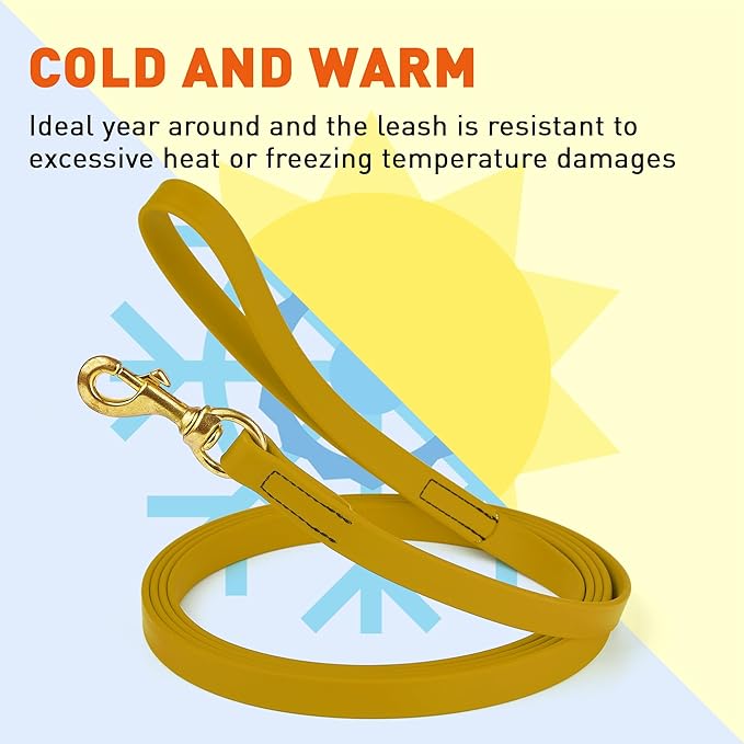Viper Biothane K9 Working Dog Leash Waterproof Lead for Tracking Training Schutzhund Odor-Proof Long Line with Solid Brass Snap for Puppy Medium and Large Dogs, 20ft Treasure Gold
