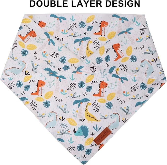 PTDECOR Dinosaurs Dog Bandana, Dinosaurs Design Reversible Pet Scarf Bib, Premium Durable Fabric, Adjustable White Green Bandanas for X-Large Dogs Pets (X-Large)
