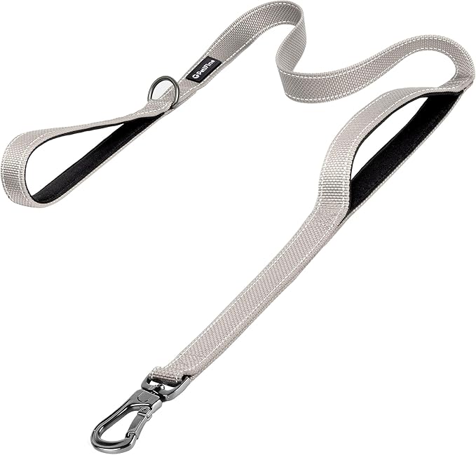PetiFine 6FT Heavy Duty Dog Leash with Soft Padded Double Handle, Durable Strong Clasp Dog Leashes, Reflective Nylon Walking Lead for Large,Medium,Small Breed Dogs, Grey