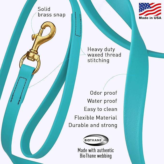 Viper Biothane K9 Working Dog Leash Waterproof Lead for Tracking Training Schutzhund Odor-Proof Long Line with Solid Brass Snap for Puppy Medium and Large Dogs, 15ft Sky Blue