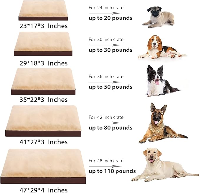Dog Crate Bed Waterproof Deluxe Plush Dog Beds with Removable Washable Cover Anti-Slip Bottom Pet Sleeping Mattress for Large, Medium, Jumbo, Small Dogs, 41 x 27 inch, Brown