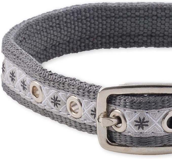 Adjustable Recycled Ribbon Dog Collar for All Pet Breeds, Fair Isle Gray, Small